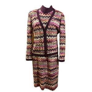 Missoni Pink and Multicolor Knit Chevron Print Dress/Cardigan Set